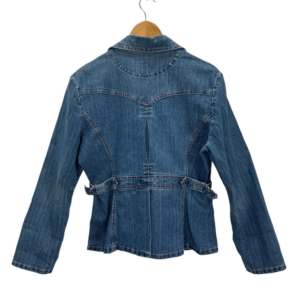 AC3998 Women's Y2K Collared Long Sleeve Denim Jean Jacket Large - Picture 2 of 12
